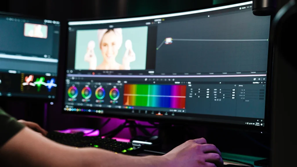 Color grading ve renk düzenleme yapılan kurgu ekranı